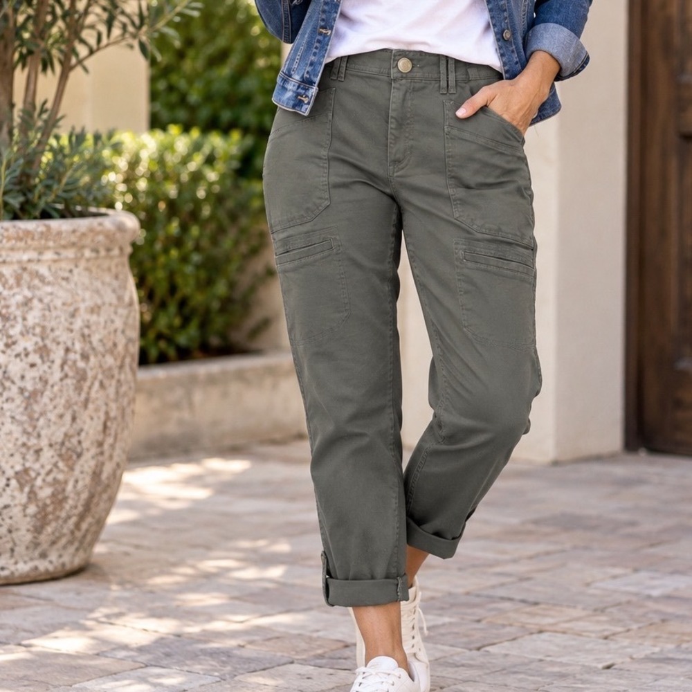 Democracy Womens 12 Olive Green Ab Technology Utility Cargo Cropped Pants